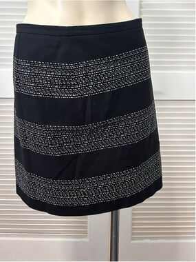 LOFT Petite 6P Black White Striped Cotton Straight Skirt